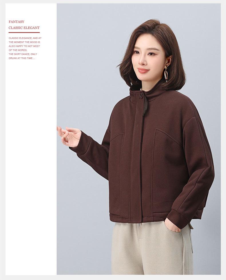 Women's Petite Stand-Up Collar Thickened Coat - 2024 Autumn/Winter Fashionable Loose Fit Casual Top