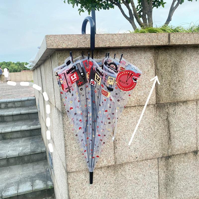 New Style British-Style Tropical Arched Transparent Umbrella with Stained Glass, Long Handle, Automatic, Large, Romantic, for Both Sunny and Rainy