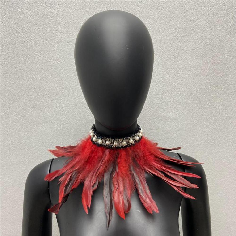 New Adjustable Faux Feather Scarf Lace-up Retro Faux Pearl Decor Costume Accessories Party