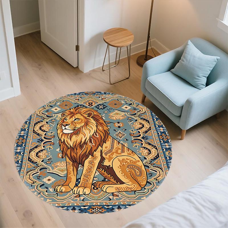 Vintage Pattern Animals,Round Area Rug,Carpet Rug for Living Room Bedroom Sofa Playroom Decor,Non-slip Floor Mat