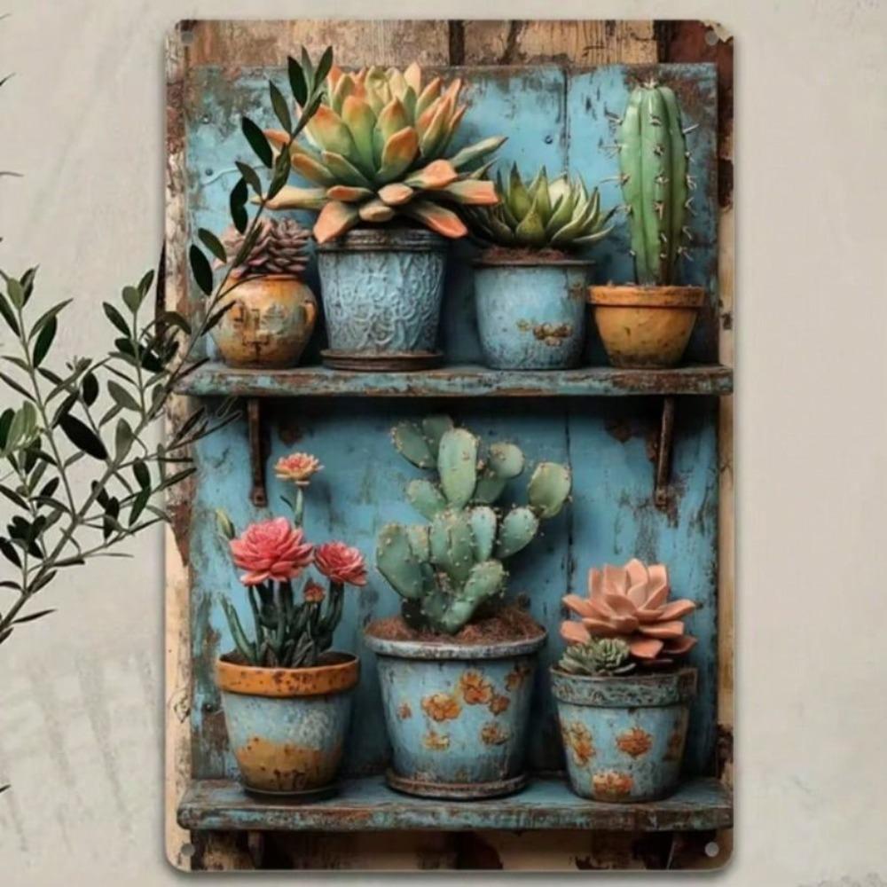 Placca Metallica Vintage Segno di Latta Cactus Decorazione Murale Poster Vintage per Bar Caffetteria Casa 8x12 Pollici