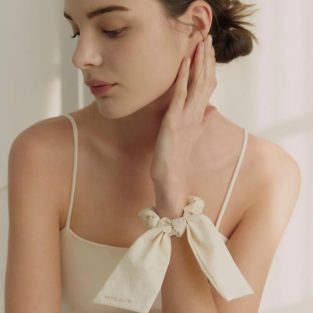 Ribbon Tail Embroidered Hair Scrunchie Modern White HL6H63600WTXXX