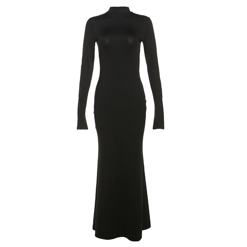 2023 Autumn/Winter Women's Fashion: Sexy Backless Slim-Fit Round Neck Long Sleeve Dress