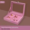 Pink Flocked Portable Jewelry Box with Lid - 316-Grit Dustproof Glass Ring & Earring Display