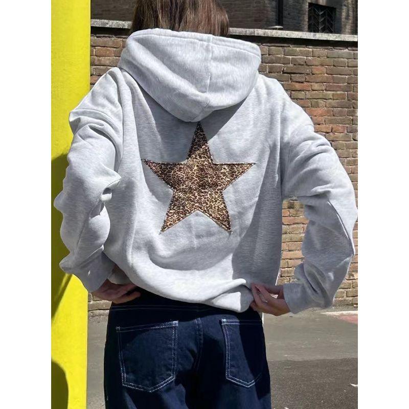 

2025 Women s Autumn New Arrival Leopard Print XINGX Hoodie Women s Long Sleeve Baggy Coat Pure Cotton Sweatshirt Women s Fashion Grey M