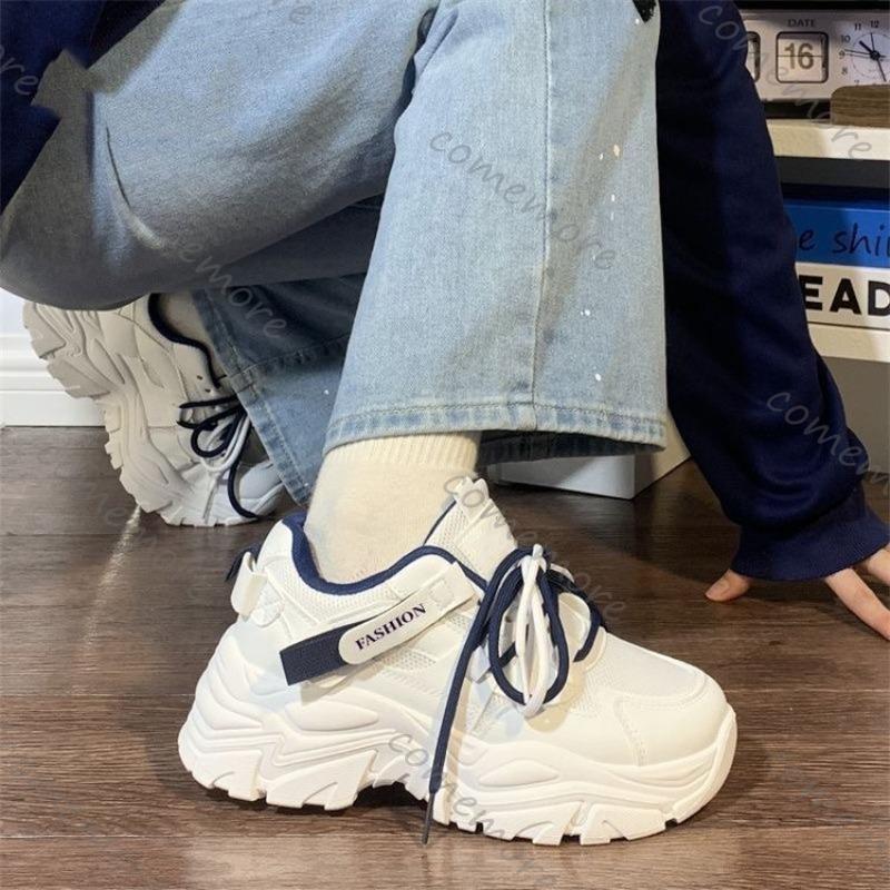 Fashion Comemore Platform Sneakers for Women Spring Autumn Casual Mesh White Fashion Lace Up Sports Shoes Chunky Mixed Color Tennis Shoe