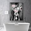Modern Sexy Woman Bar Girl Drinking Bathroom Canvas Print Picture Poster Fashion Black White Roll Toilet Paper Painting Decor