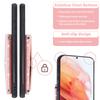 Glitter Phone Case for Samsung Galaxy S23 Kickstand Card Holder Leather Coated TPU Cover with Shoulder Strap