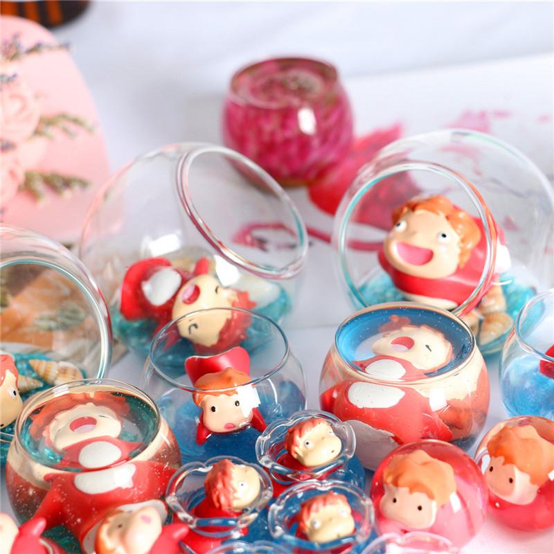 Anime gullfisk prinsesse Ponyo mikro landskapspynt mini lysende gullfisk ji glass diy skrivebordsmodell dukkehusdekor leker