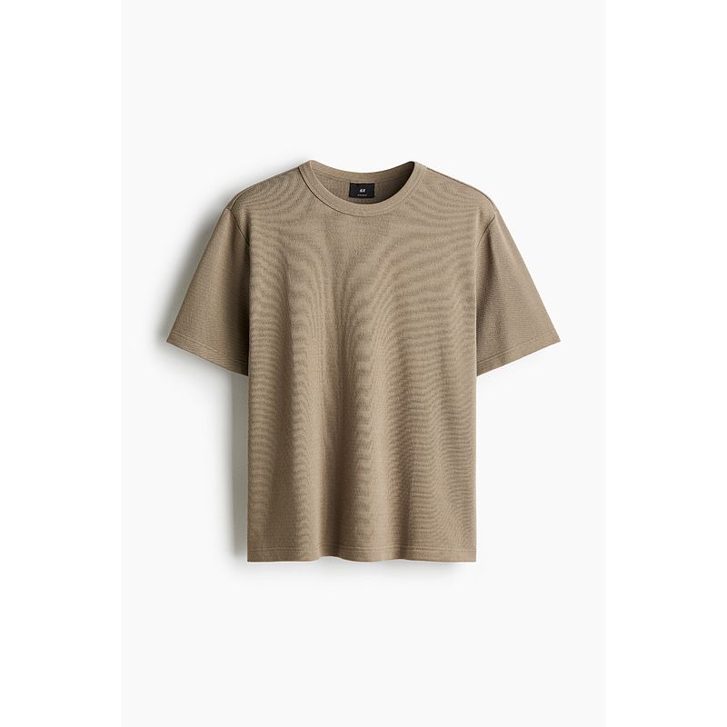 

HM Men s and Women s T-shirt 2025 Autumn New Arrival Heavy Weight Fashion Trendy round Neck Waffle Short Sleeve 1263914 Deep beige 165/84