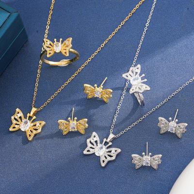 Titanium Steel Women's Fashion Butterfly Necklace & Versatile Jewelry Set with Rings and Earrings.