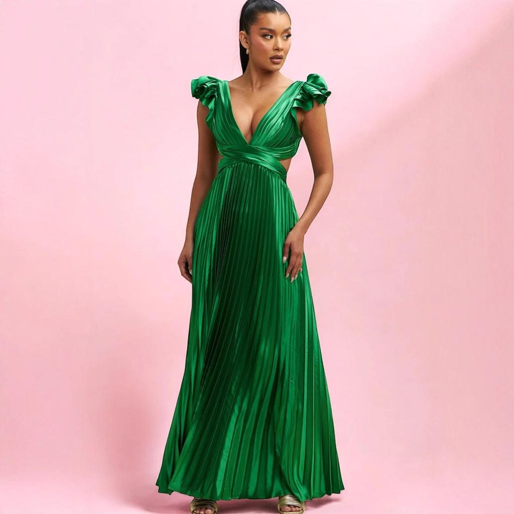 Trägerrock Faltenrock Hohe Taille Seitenreißverschluss Weiter Saum Party langes Kleid Kleid langes Kleid