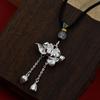 Silver-Plated Lotus Pendant Necklace with Tassel and Lotus Seed Elements In Traditional Style