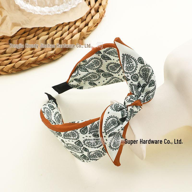 Paisley Fabric Bow Headband: Retro Wide-Brimmed Bunny Ear Korean Hair Accessory