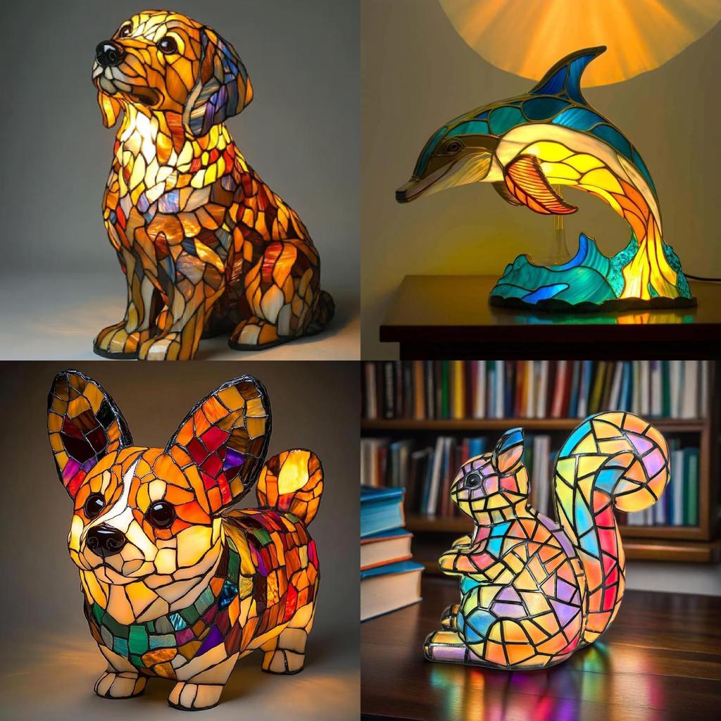 Creative Panda Dolphin Lion Leopard Dog Animal Resin Led Night Light Ornament For Home Decor