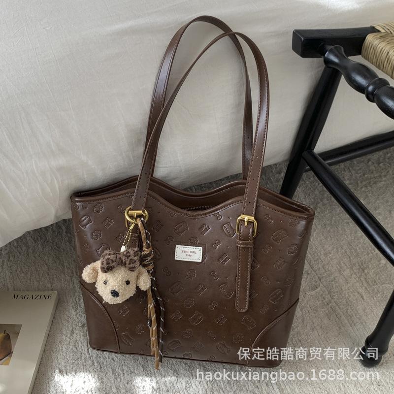 Premium sense retro Maillard embossed bag women's 2025 new large-capacity commuter shoulder bag portable tote bag