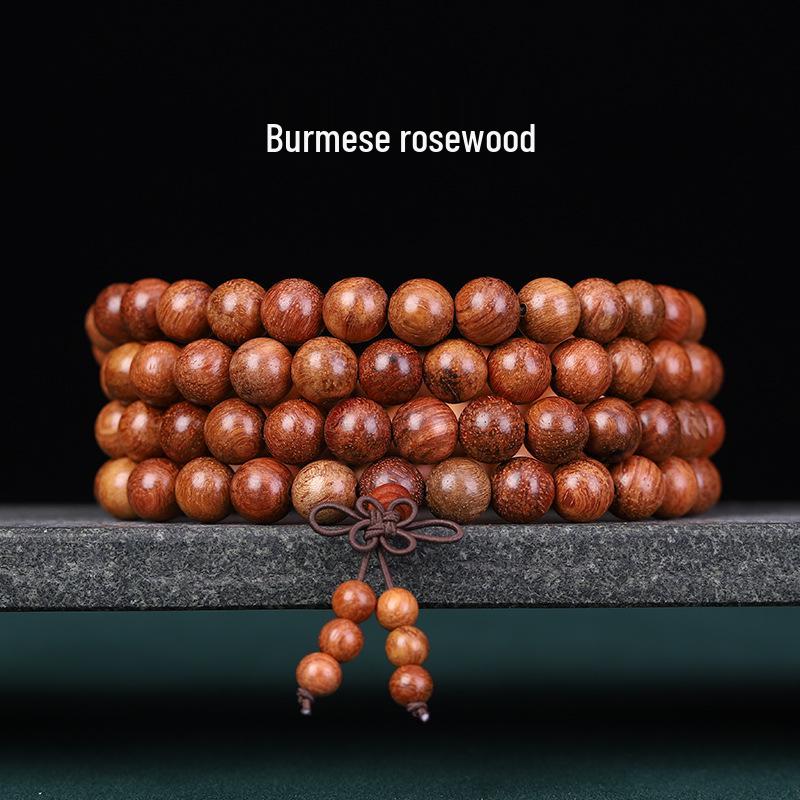 Buddhist 108 Beads Bracelet: Red Sandalwood, Green Sandalwood, Ebony Wood Rosary Necklace