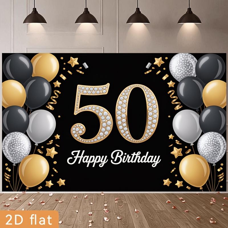 Geburtstagsparty Hintergrund Gold Schwarz Polyester Banner Fotokabinen Dekoration 49