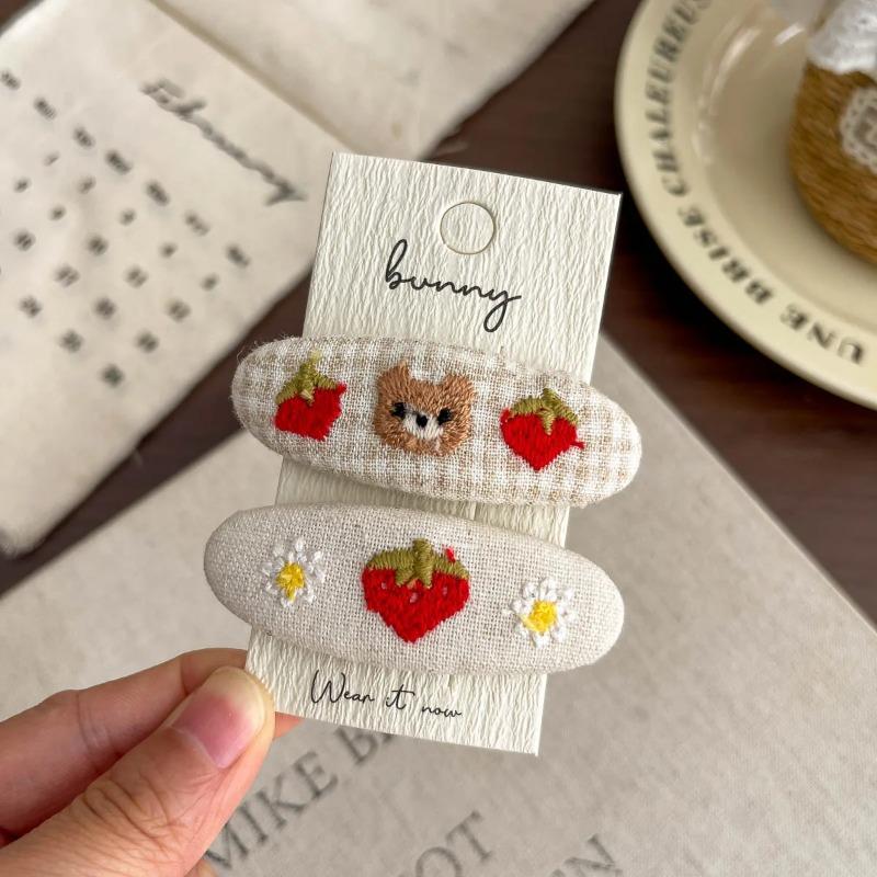 2Pcs Embroidery Flower Children's Hairpin Sweet Hair Clip Bangs Side Clip Hairpin Barrettes Headwear Hair Accessories Headdress