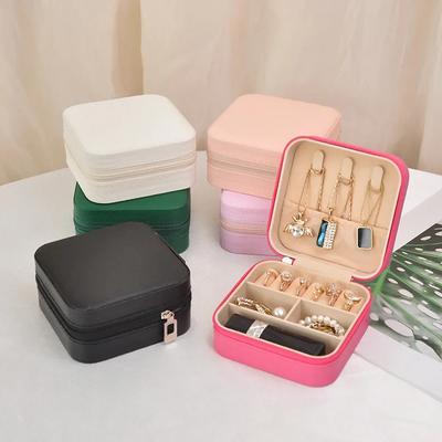 Portable Jewelry Box Mini Travel Organizer Leather Storage Box for Earring Necklace Ring Display Case Accessories