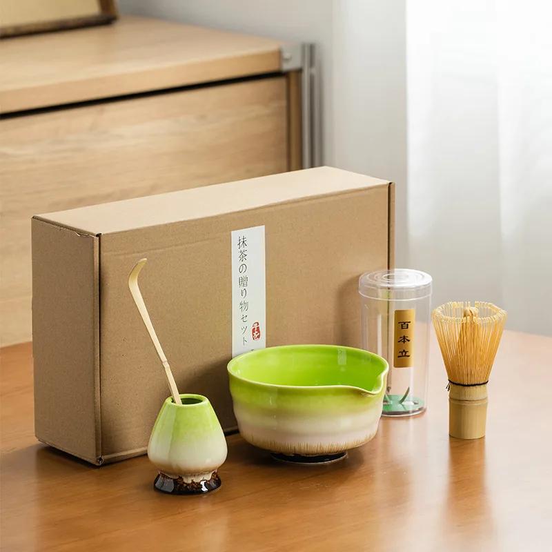 4pcs/set Japanese Ceramic Matcha Gift Box Matcha Tea Set With Whisk And Bowl Sumptuous Grinder Brush Tea Tools Hold