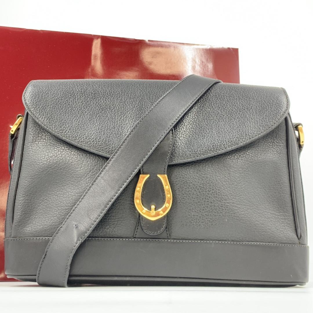 

OLD GUCCI Shoulder Bag Crossbody Shoulder Diagonal Strap Horseshoe Horsebit Hardware Leather Black Vintage