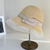 Outdoor Foldable Women Straw Bucket Hat Solid Color Wide Brim Summer Travel Sun Caps Breathable Fisherman Hat