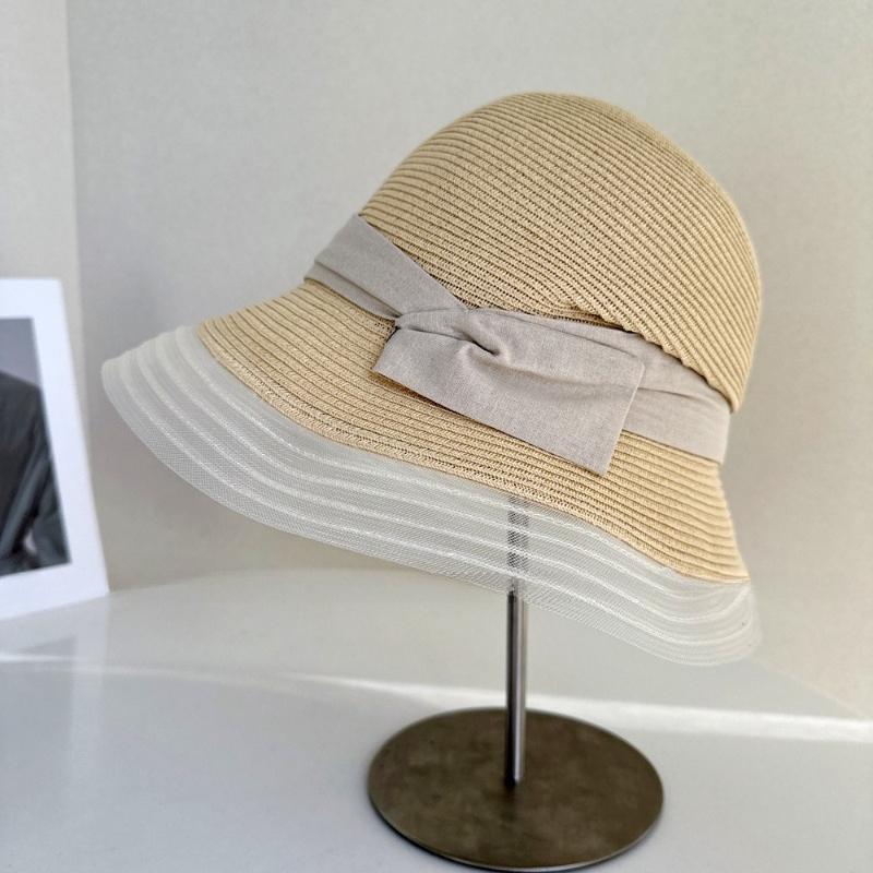 Outdoor Foldable Women Straw Bucket Hat Solid Color Wide Brim Summer Travel Sun Caps Breathable Fisherman Hat