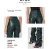 Damen Mode Schlank Geschnittene PU-Leder Lange Hosen, Persönlichkeit Faltbare Micro-Saum Hosen für Damen, Neue Saison