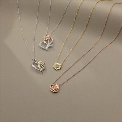 18K Gold Sunflower Pendant Necklace with Zircon