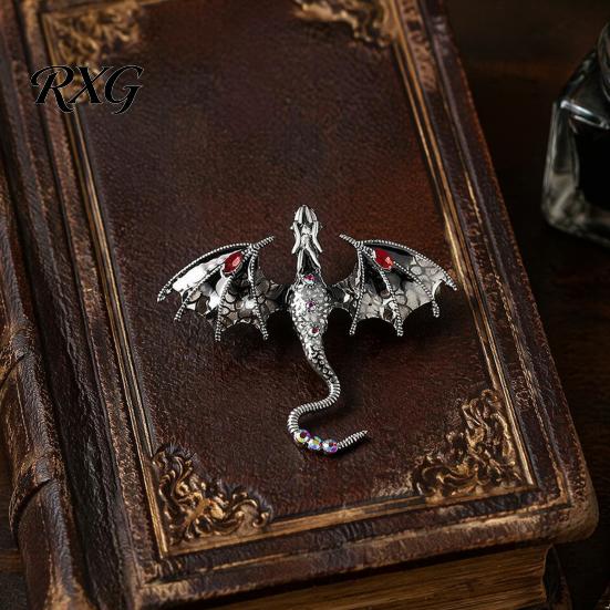 Long-lasting Dragon Pin 2Pcs Rhinestone Flying Brooch, Western Winged Lapel Pin, Alloy Brooch Sweater Cardigan Coat Suit Scarf Decor, Men Jewelry