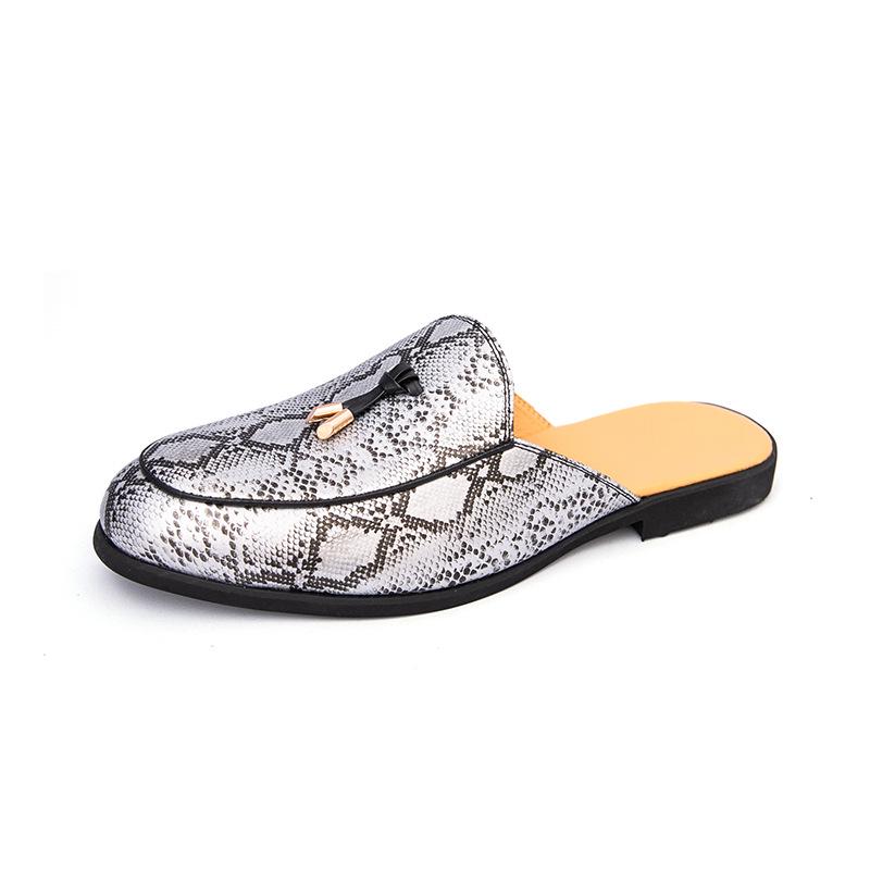Men s Large Cross-Snake Pattern Backless Leather Driving Shoes 42