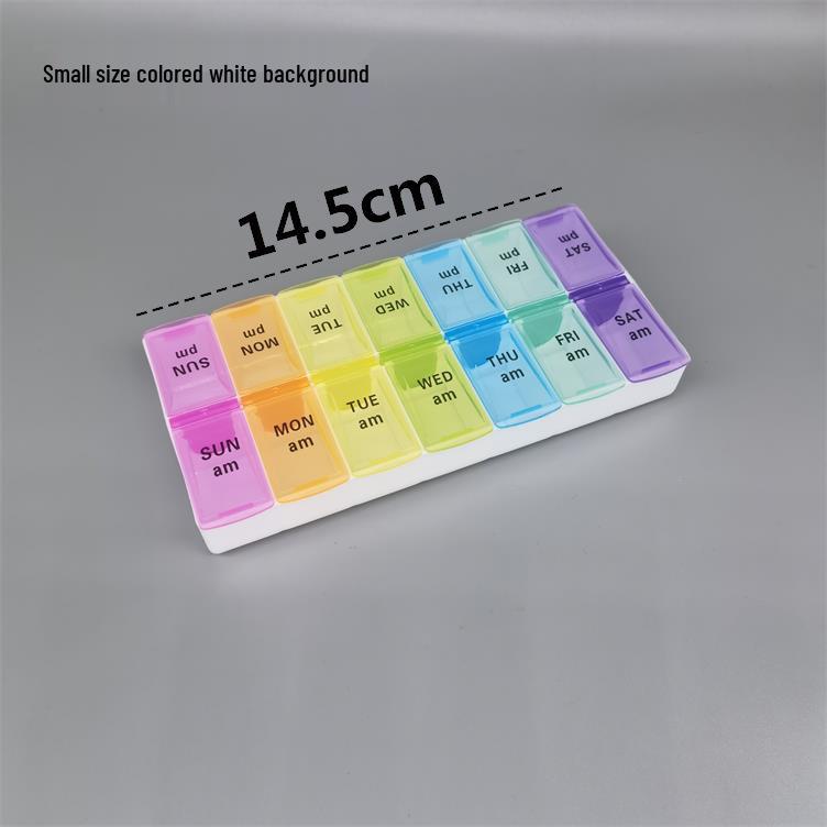 

Portable Double Row Weekly Pill Organizer - 14 Compartment Travel Medicine Box