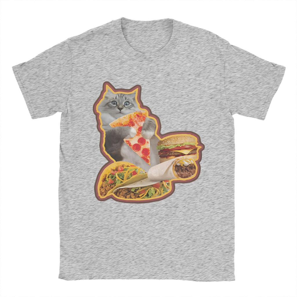 Hamburger Cat T-Shirt Summer  Funny T Shirts Cotton Leisure Tshirt For Men's Short Sleeve Loose Tees