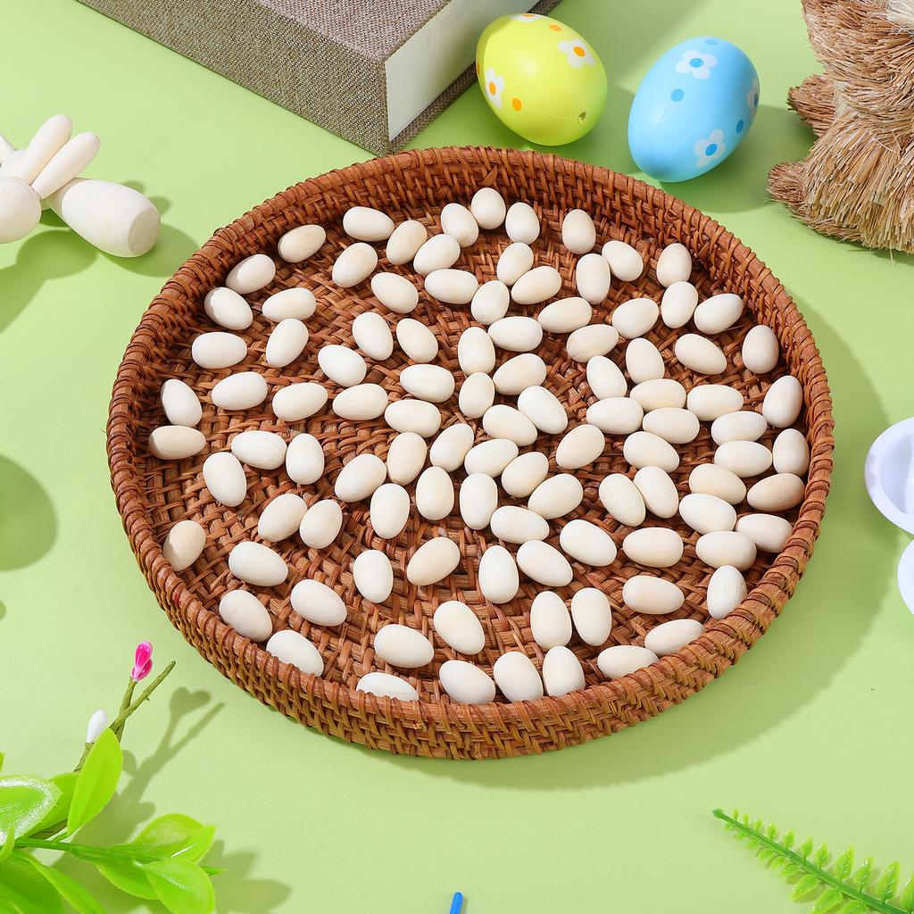 100Pcs Wooden Fake Eggs Easter Decorations Smooth Surface Paintable Craft Eggs for DIY Projects Desktop Display Holiday