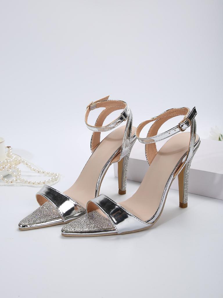 Ladies Heels Foreign Trade New Temperament Rhinestone High Heels Sandals Women's Buckle Pointed Stiletto Fashion Shoes
