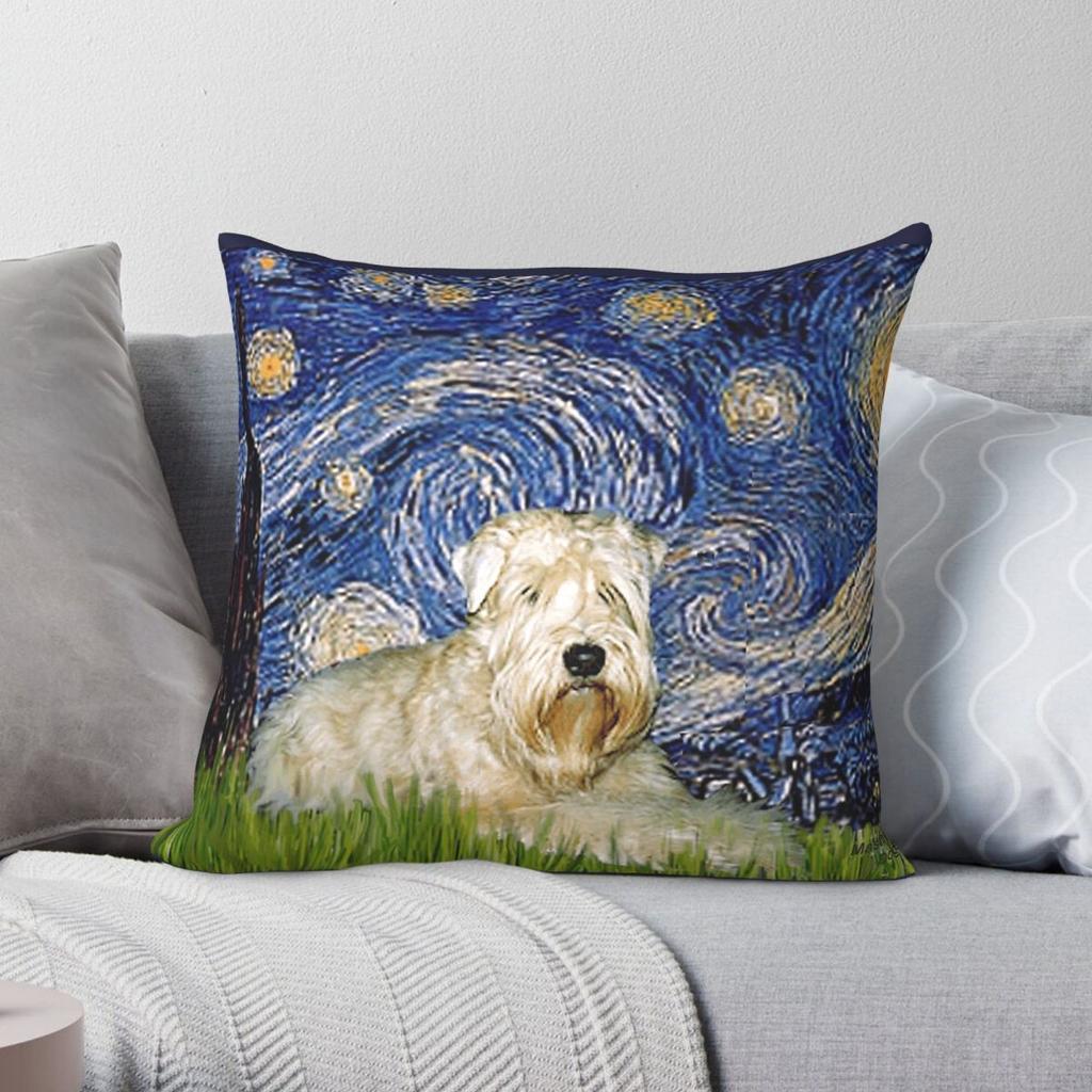 Soft Coated Wheaten Terrier Starry Night Square Pillowcase Polyester Linen Velvet Creative Zip Decor Pillow Case Home Cover