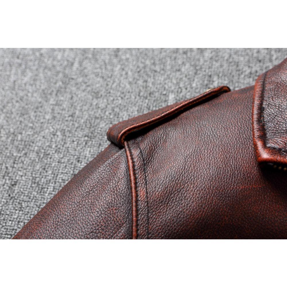 Chinese Size Vintage Red Brown Men Leather Jacket M65 Hunting Flight Jacket Genuine Cowhide Coat Autumn