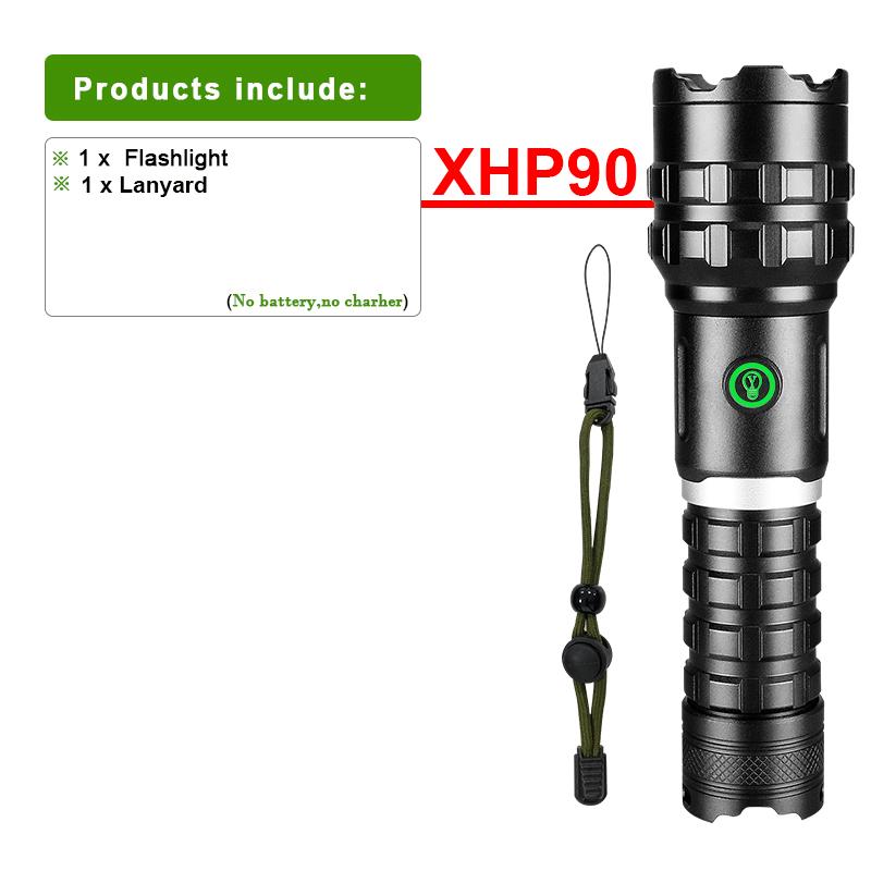

Светодиодный фонарик XHP90 с зарядкой через USB, поддержка выходного ручного фонаря, 5000 люмен, портативный фонарик, фонарь для кемпинга no battery чёрный