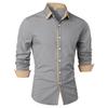 Camicia Estiva da Uomo alla Moda a Tinta Unita con Inserti Business Casual a Maniche Lunghe