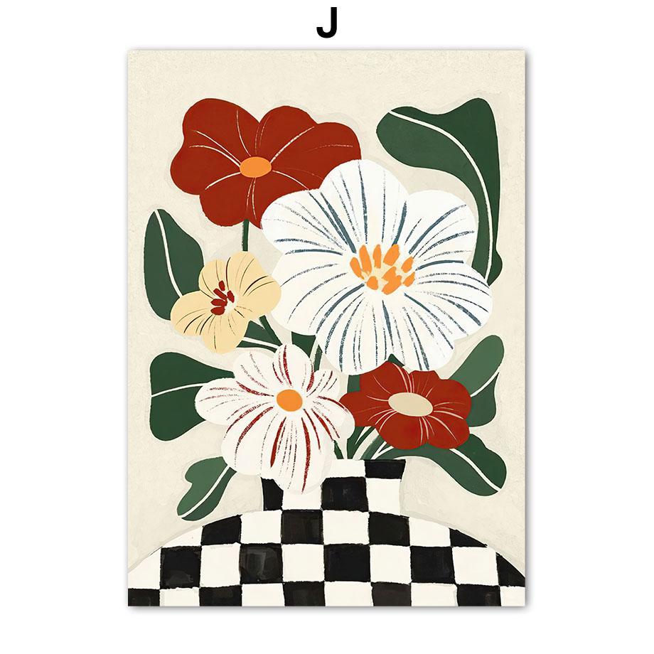 Modern Line Curve Girl Vase Flower Abstract Vintage Posters Prints Wall Art Retro Canvas Painting Pictures For Living Room Decor