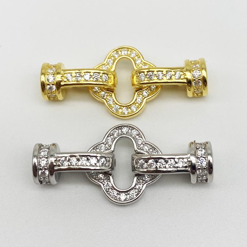 S925 Sterling Silver Diamond-Inlaid Four-Leaf Clover Clasp for DIY Necklace/Bracelet.