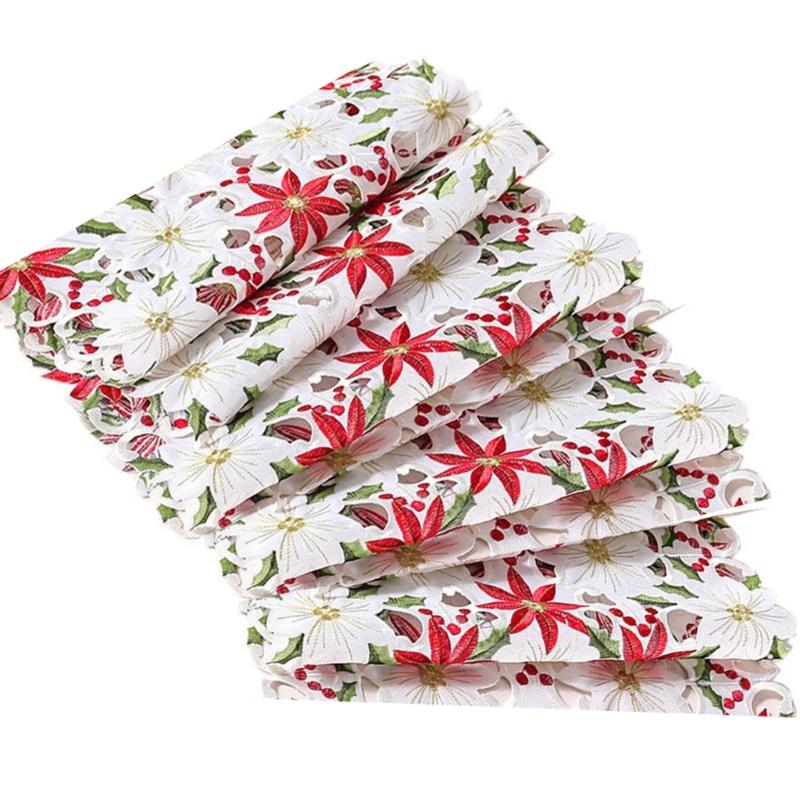Linen Table Runner Long Embroidered Rustic Table Linen Flower Pattern Hollow Table Cover Dining Room Decoration Home Use