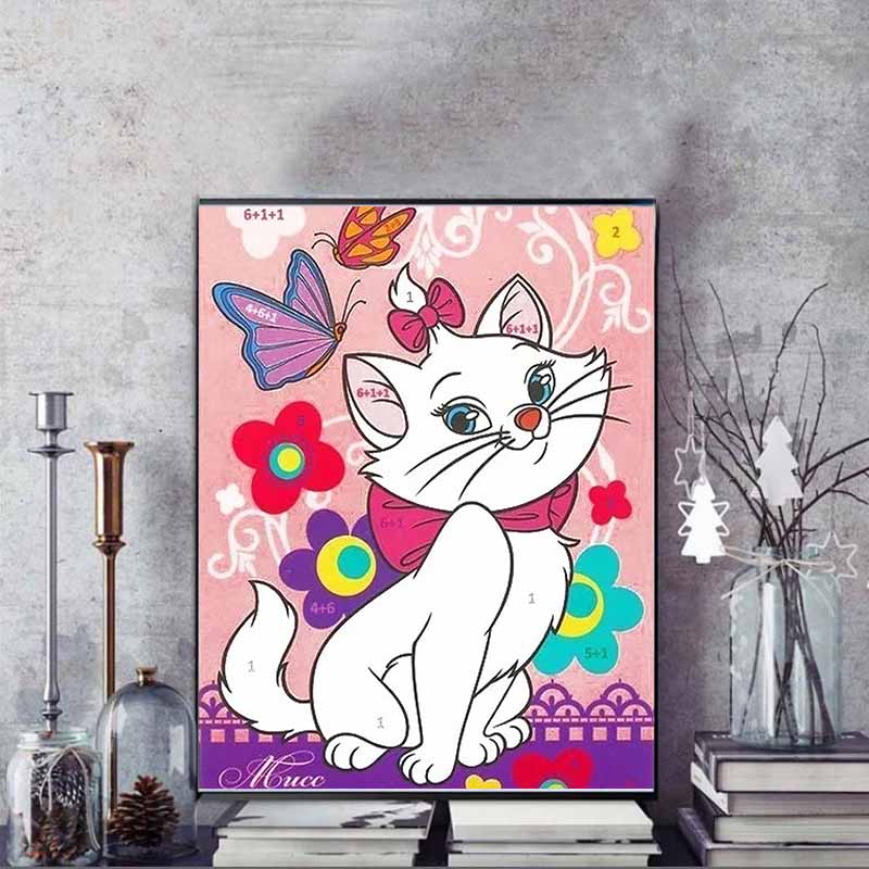 Disney Pittura con Diamanti Le Avventure del Gatto Illustrazione Artistica Punto Croce 5D Stampa da Appendere Puzzle 5D Mosaico Ricamo Decorazione per la Casa