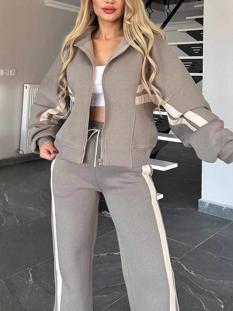 2024 Y2K Gestreiftes Reißverschluss-Top Jacke & Lässiges Sportbekleidungs-Set für Damen