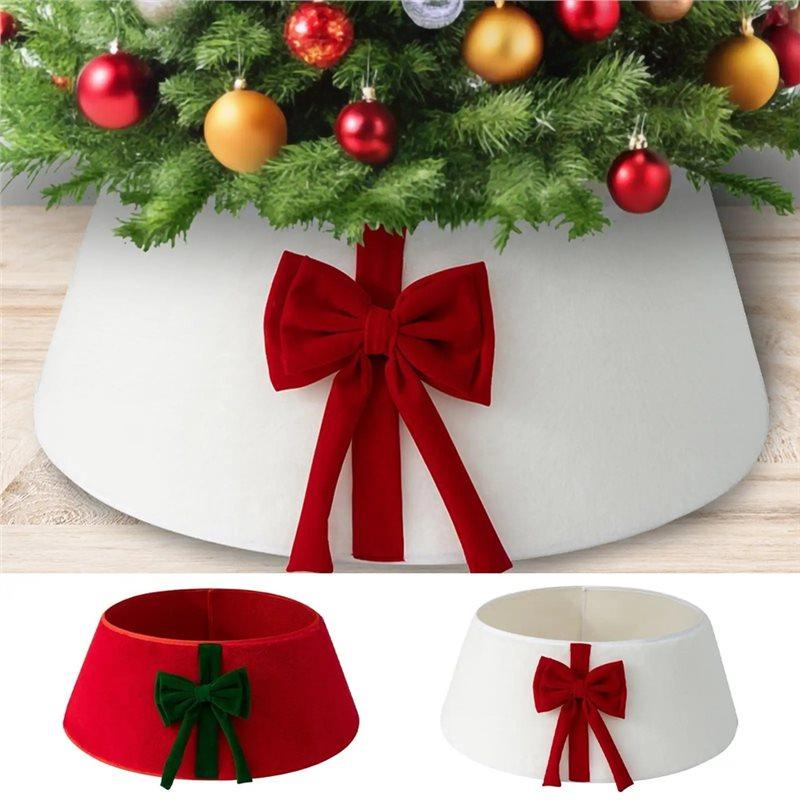 AS60-Plush Christmas Tree Skirt Holiday Decoration With Bowknot Reusable Tree Stand Skirt For Indoor Outdoor