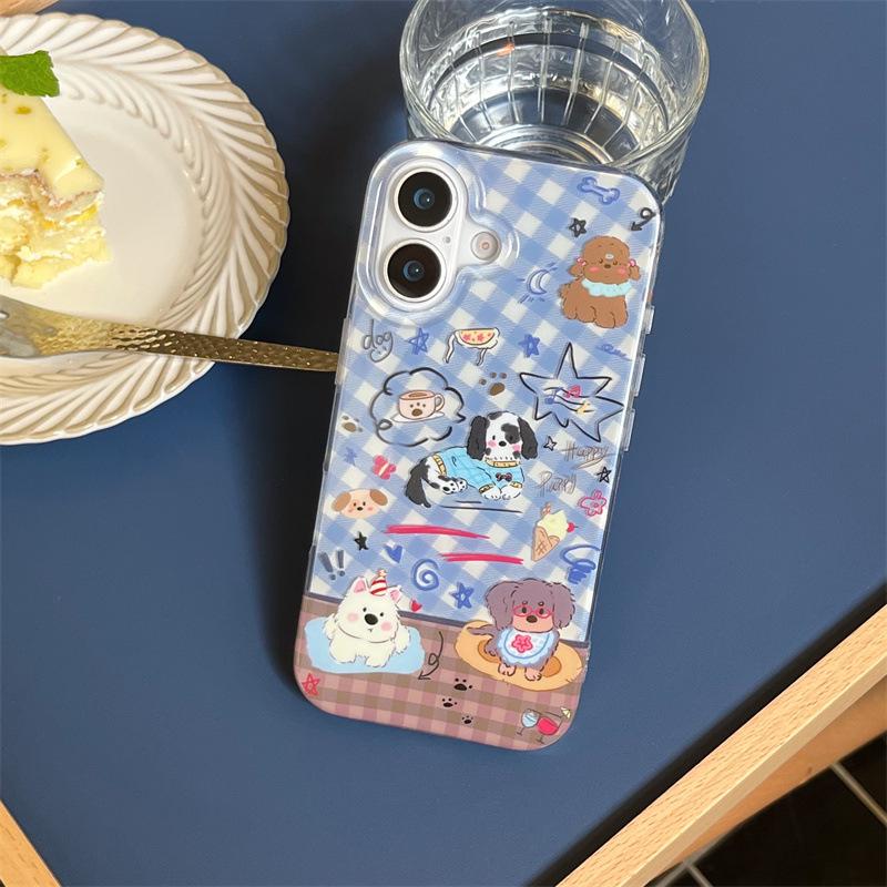 

Graffiti Coffee Dog iPhone Case for Apple 14/15/16 Pro Max - Blue Diamond Design for Women iPhone 17