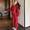 Women's Red Casual Sports Sweater & Wide-Leg Pants Set, 2024 Korean Style, Age-Reducing, Perfect for Spring/Autumn.