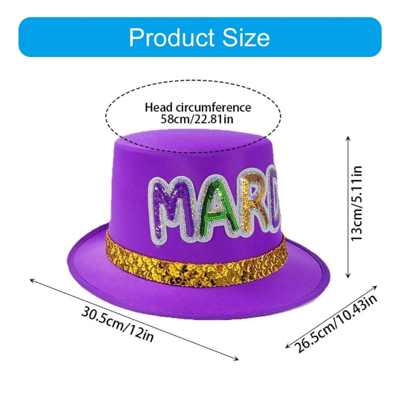 Stylish MardiGras Top Hat with Glittering Sequined Letter Party Tall Hat for Carnivals Event Gathering Dressingup Props