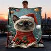 1pc Christmas Cat Decorations Outdoor Blanket - Lightweight Flannel Throw For Travel, Camping, Livingroom, Couch, Chair Yy251114253